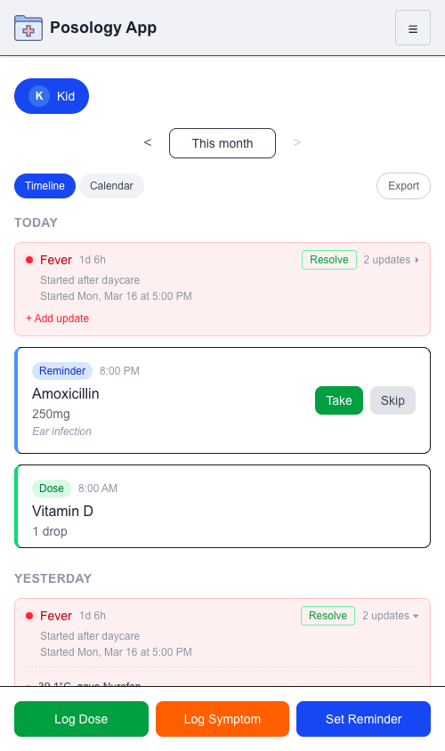 Posology timeline view